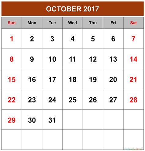 0ctober 2017 Calendar